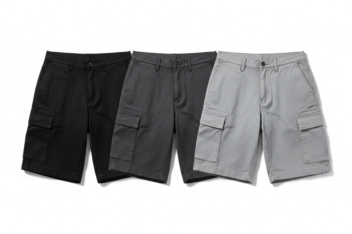Men's Cargo Shorts - Black, Charcoal Gray, Light Gray